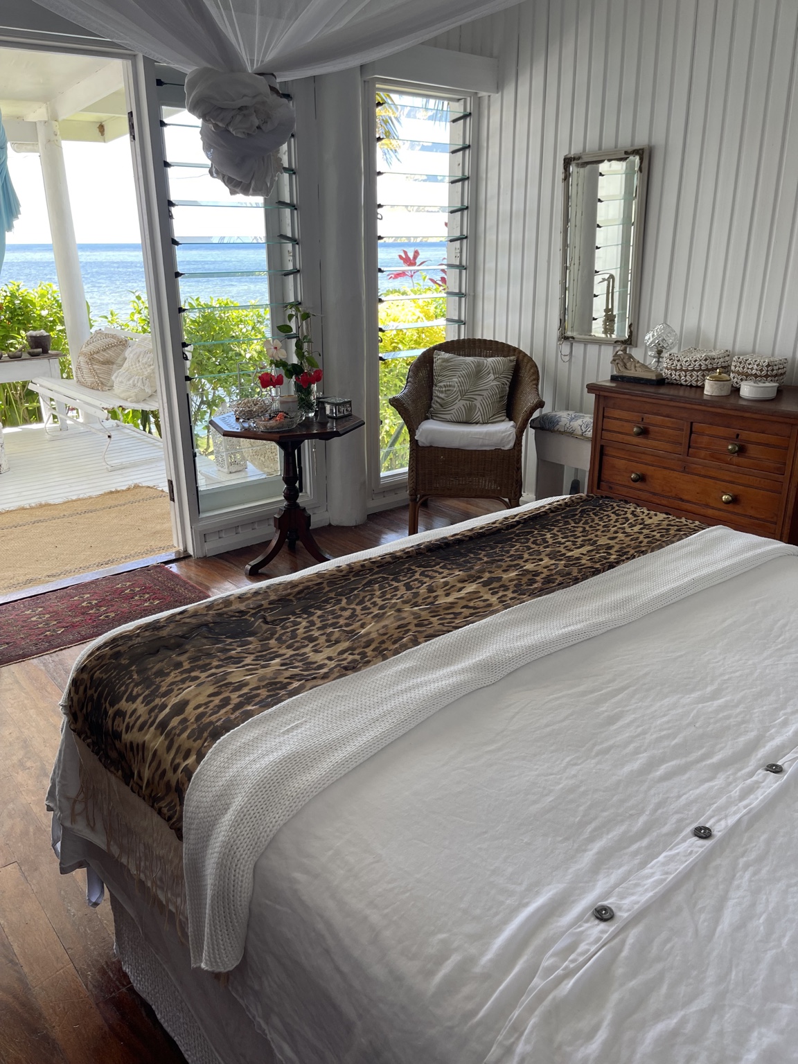Namawa bedroom opening onto an ocean-view verandah